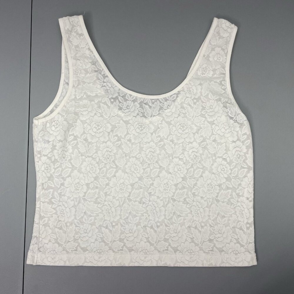 Vintage Y2K Floral Lace Sheer Tank Top Cropped Romantic Coquette Sexy White L - Picture 2 of 6